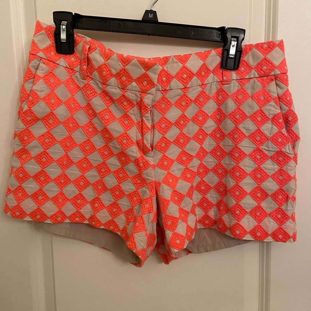 Loft size 8 Neon Coral & Tan Shorts. Looks perfect with the medium strappy tank.